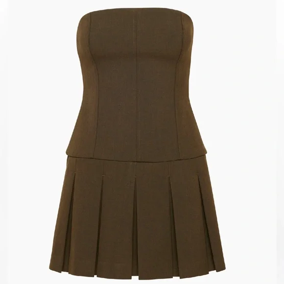 ARITZIA WILFRED POLISHED STRAPLESS MINI DRESS in Heather rich cocoa - Picture 3 of 7